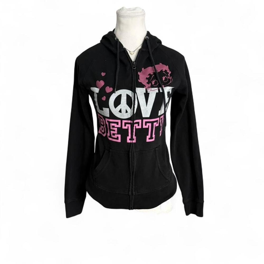 Betty Boop vintage Y2K early 2000s black + pink zip up hoodie womens size medium